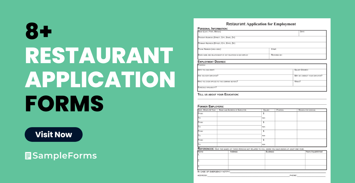 restaurant application forms