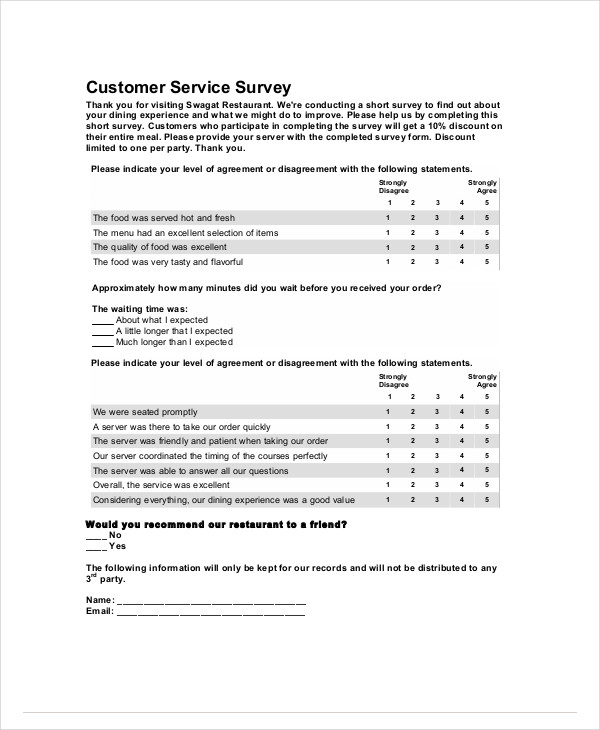 FREE 10+ Restaurant Survey Form Samples, PDF, MS Word, Google Docs