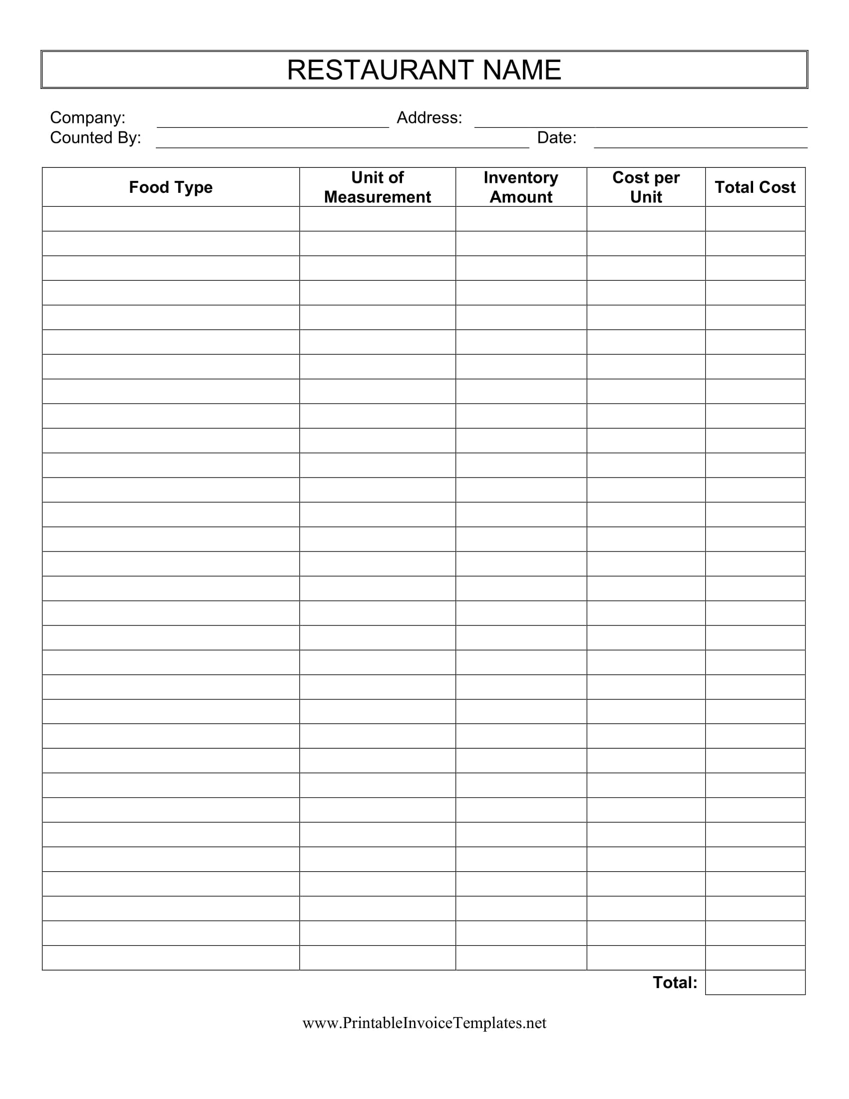 restaurant inventory checklist form 1