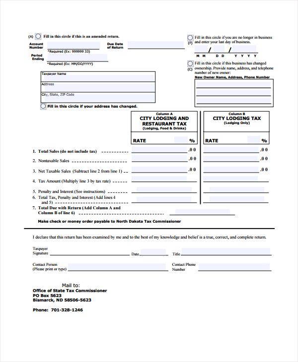 FREE 6+ Restaurant Tax Forms in PDF
