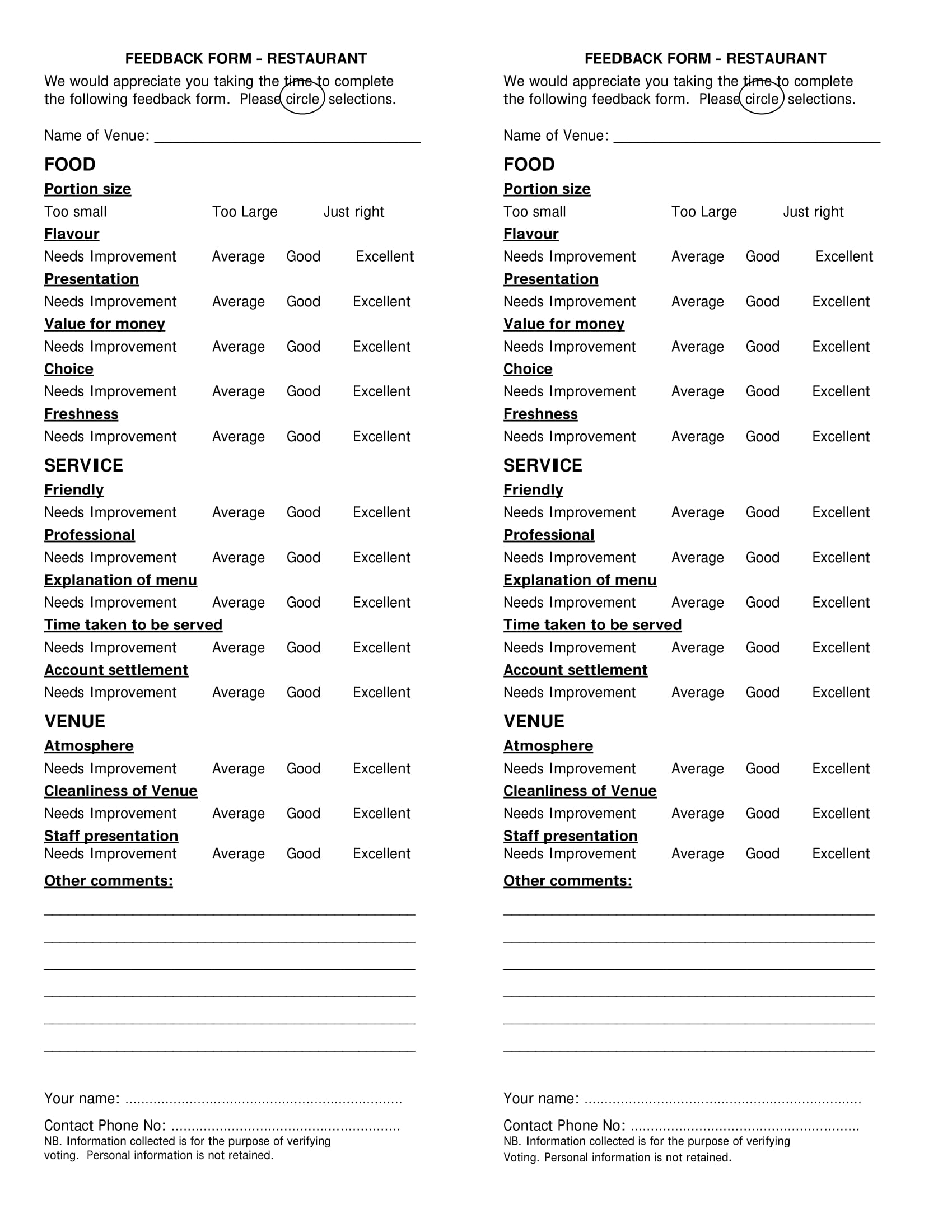 restaurant menu feedback form 1