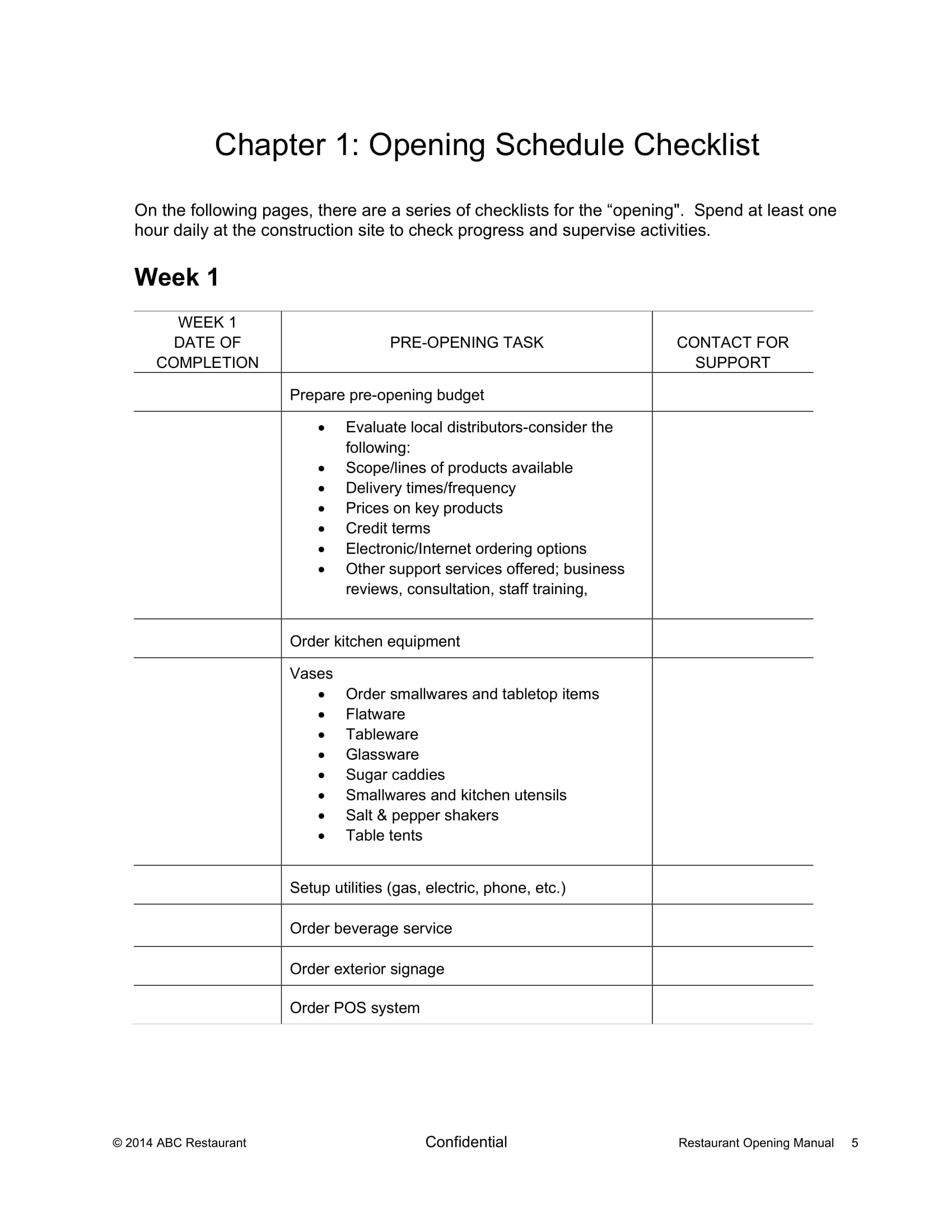 FREE 6+ Restaurant Opening Checklist Forms in PDF MS Word