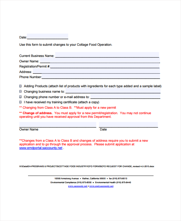 restaurant operations request form