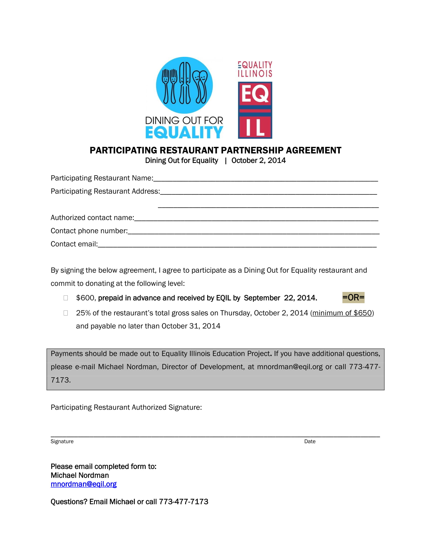 restaurant partnership agreement form 1