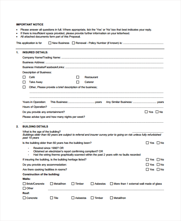 restaurant proposal application form