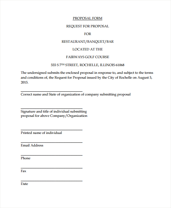 restaurant proposal request form