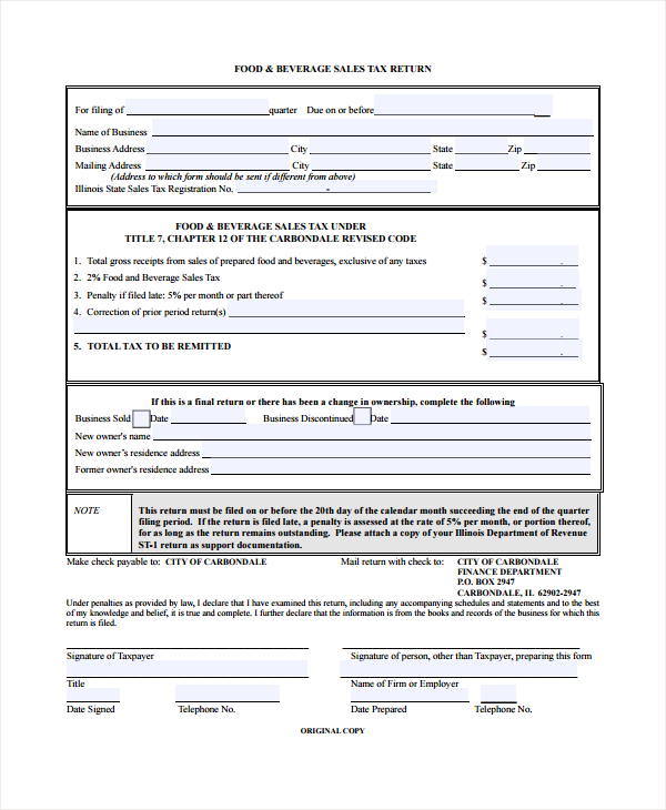 FREE 6+ Restaurant Tax Forms in PDF