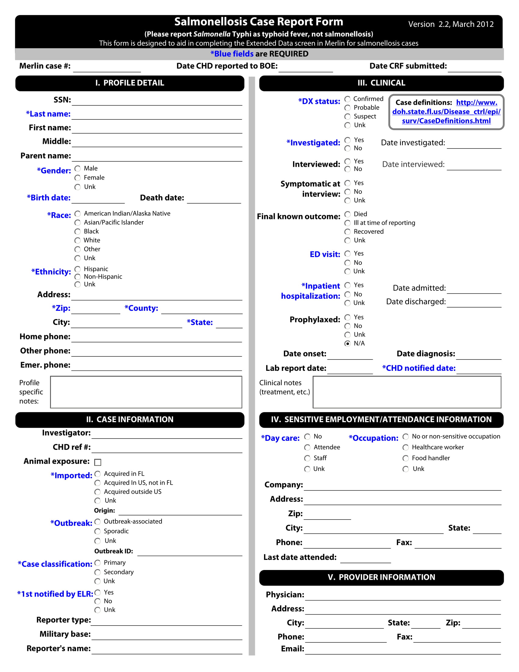 salmonellosis case report form 1