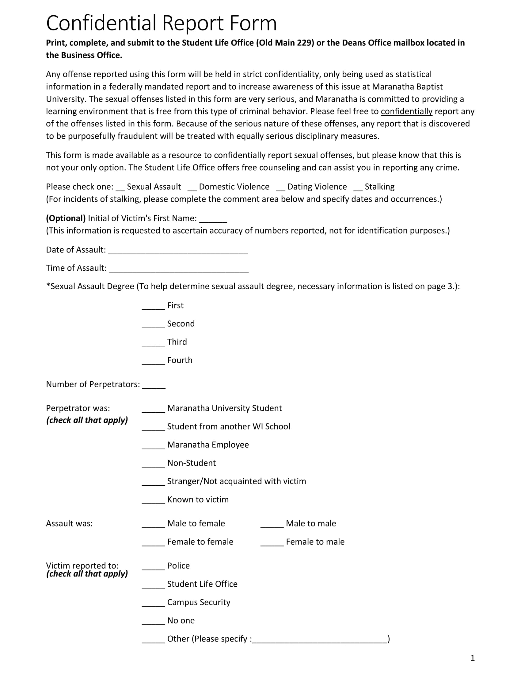 sample confidential report form 1