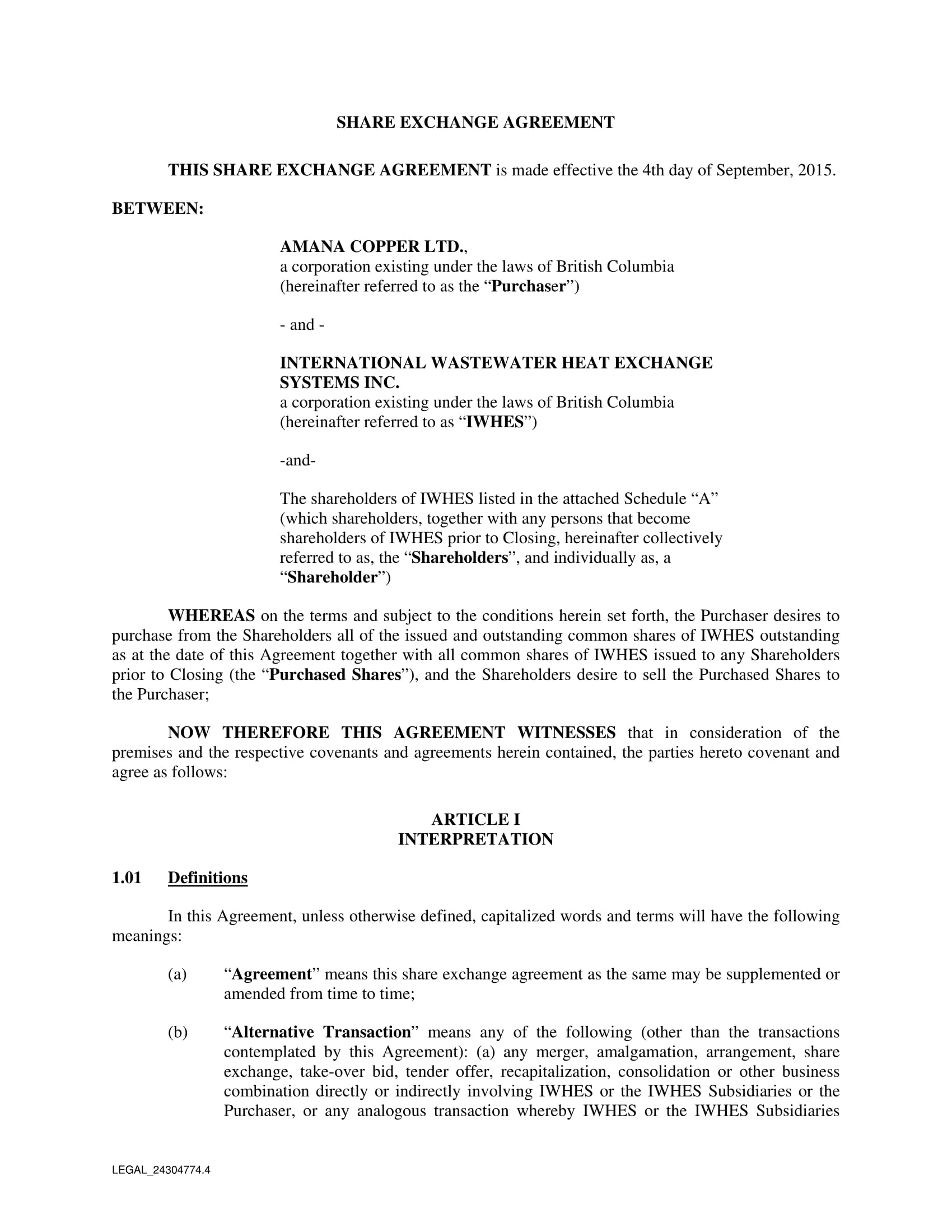 share exchange agreement form 01