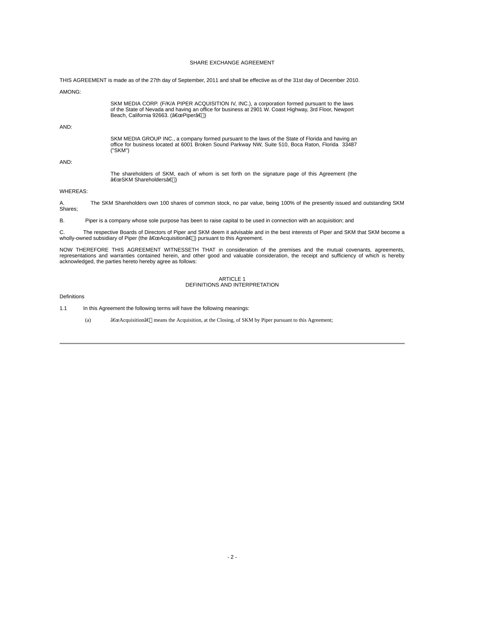 FREE 2  Share Exchange Agreement Forms in PDF