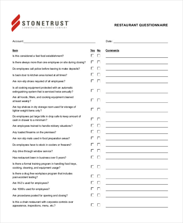 questionnaire for restaurant business plan