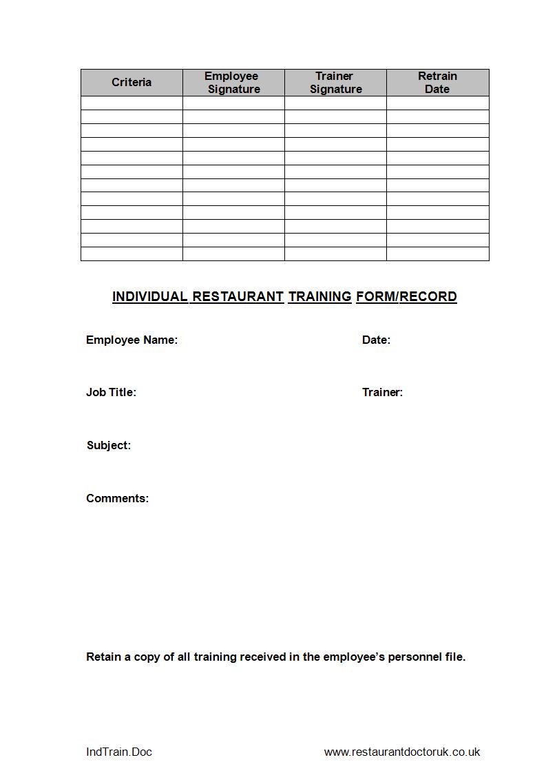 Free 7 Restaurant Training Forms In Pdf Ms Word 0082