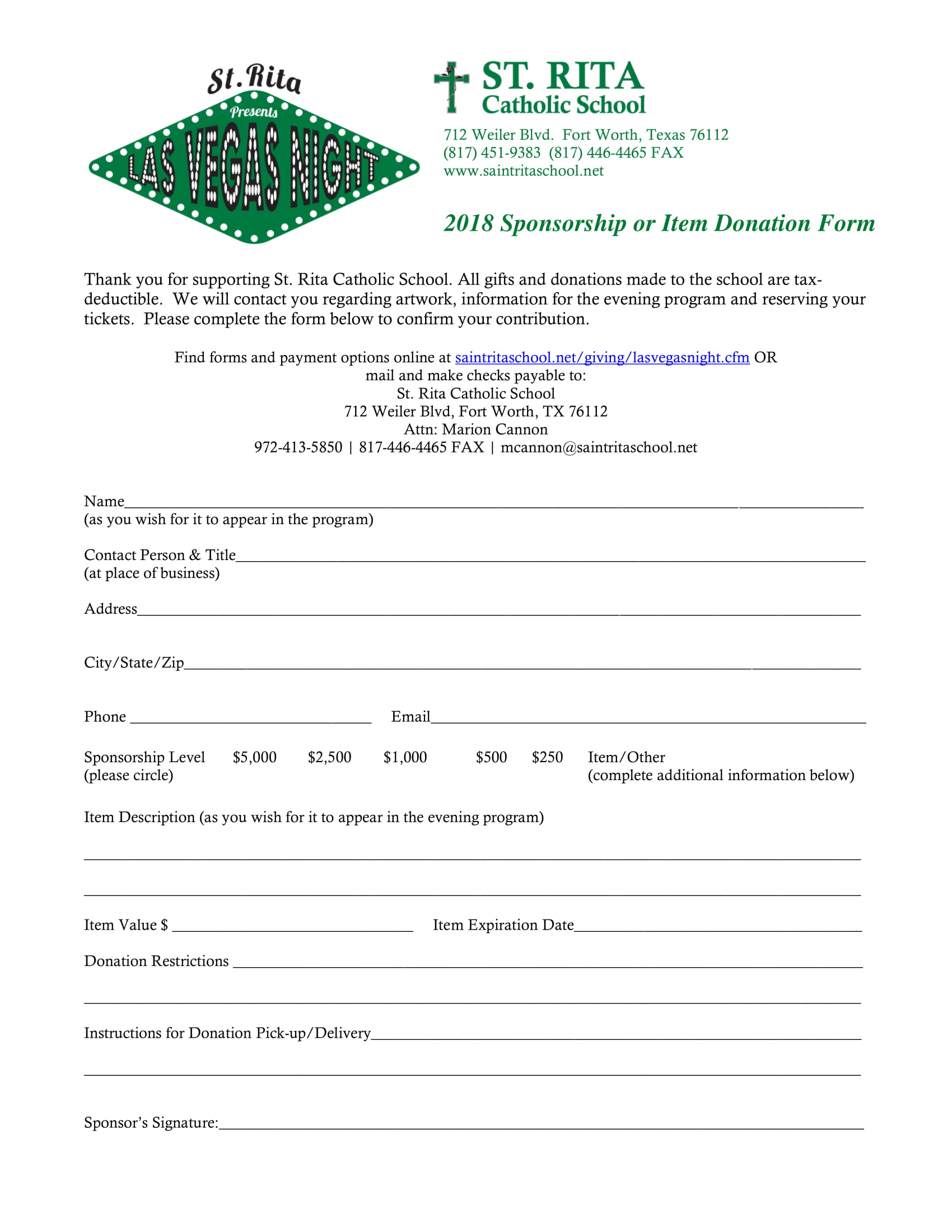 sponsorship item donation form 1