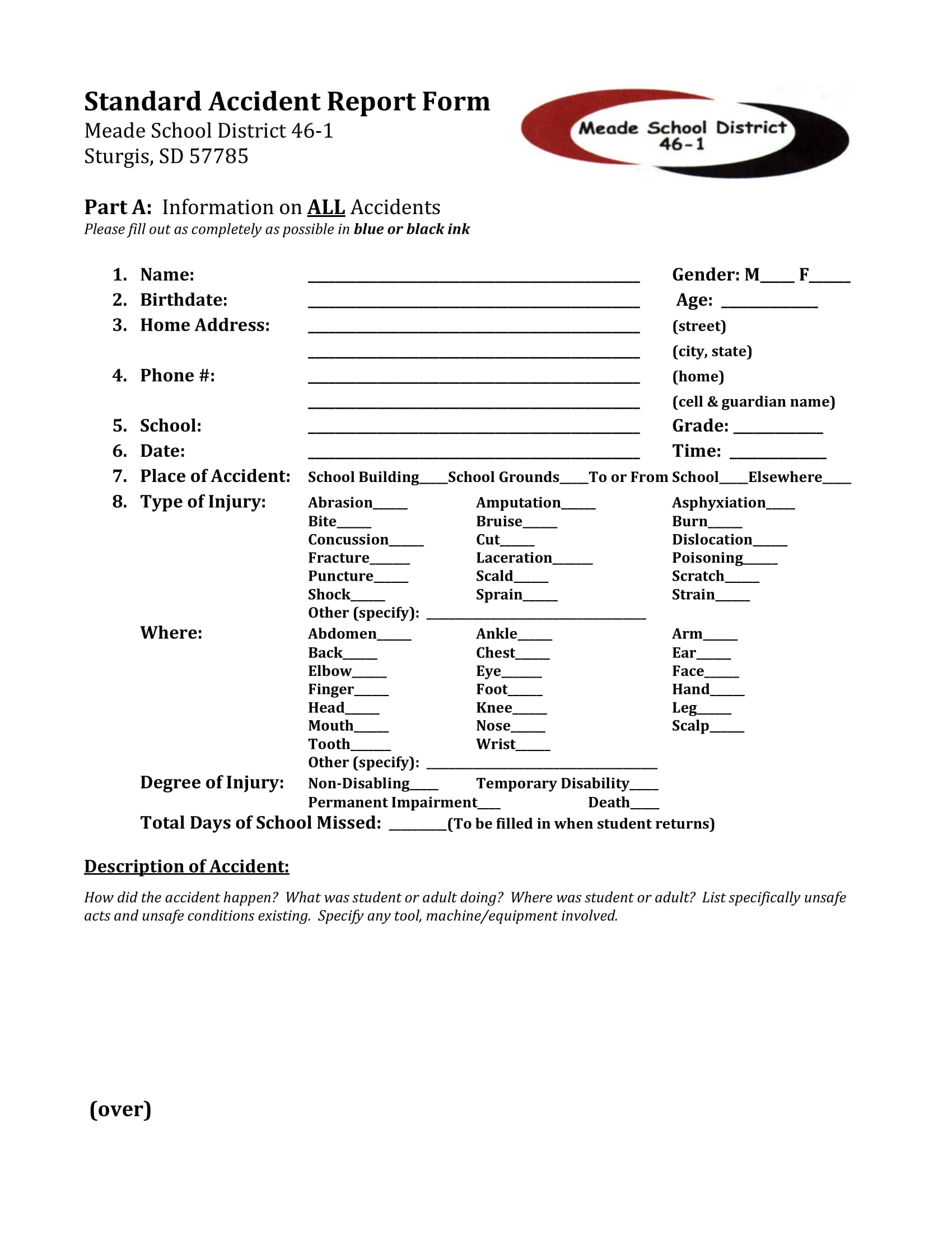 standard accident report form 1