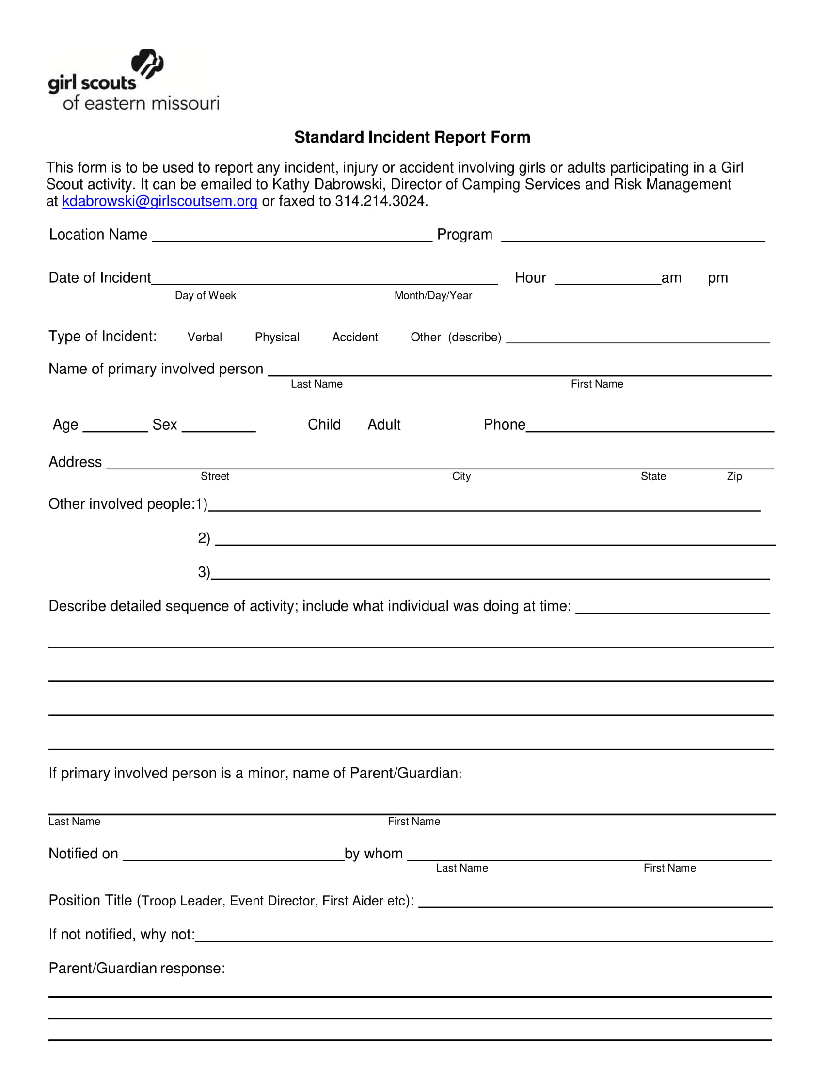 standard incident report form 1