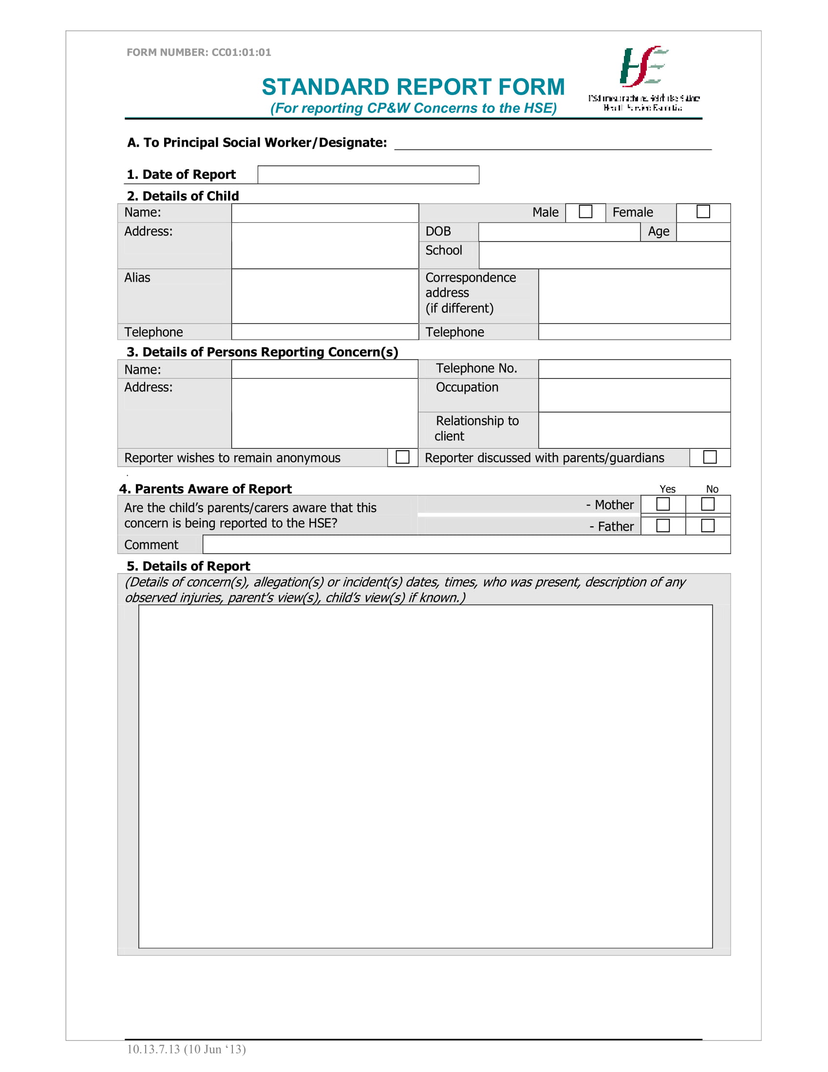 standard report form for child concerns 1