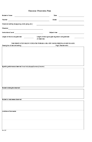 student class room observation form