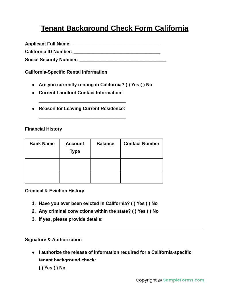 tenant background check form california