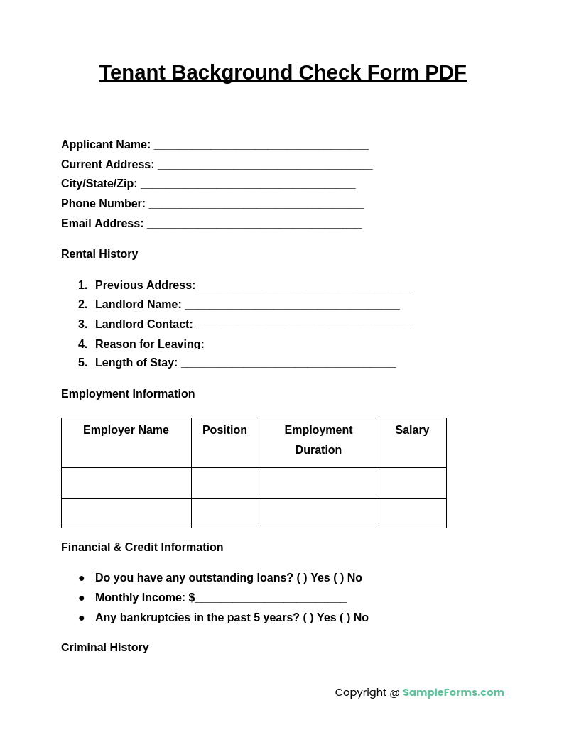 tenant background check form pdf