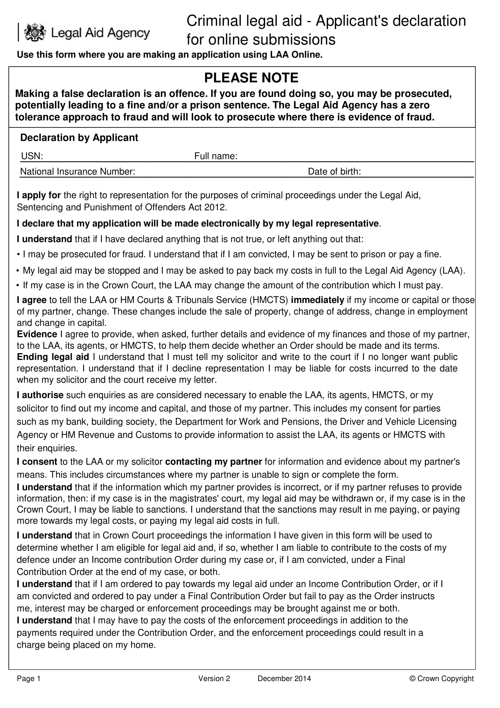 applicant declaration form sample 1