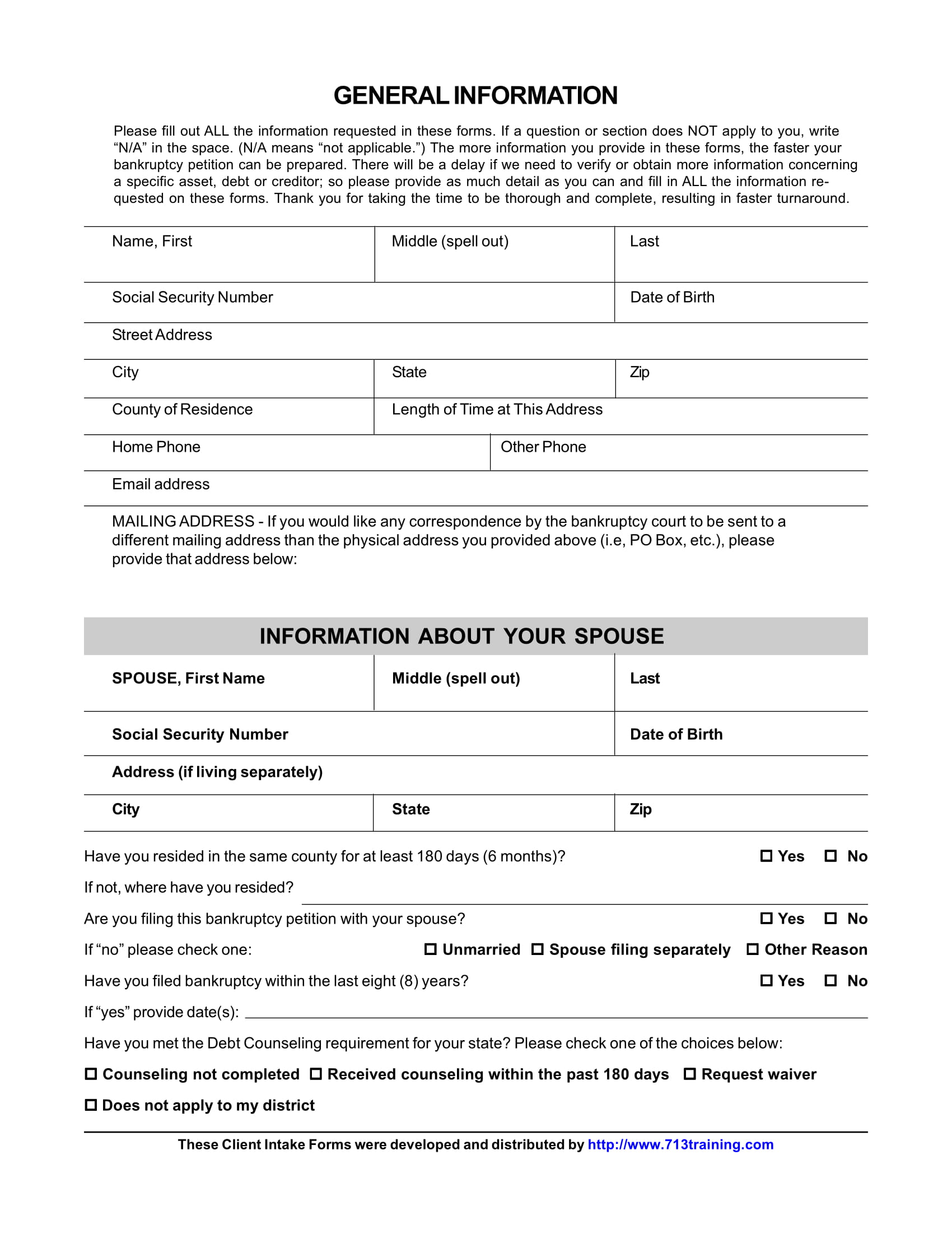 Intake Form Template Excel