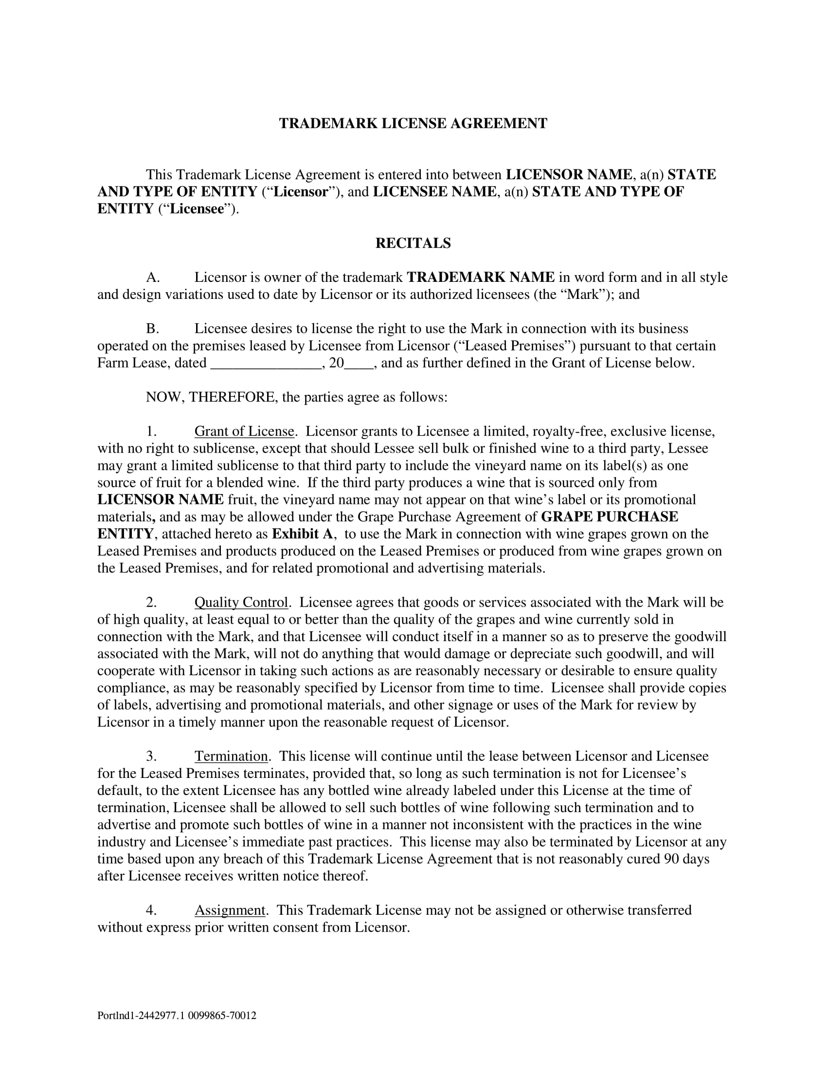 basic trademark license agreement form 1