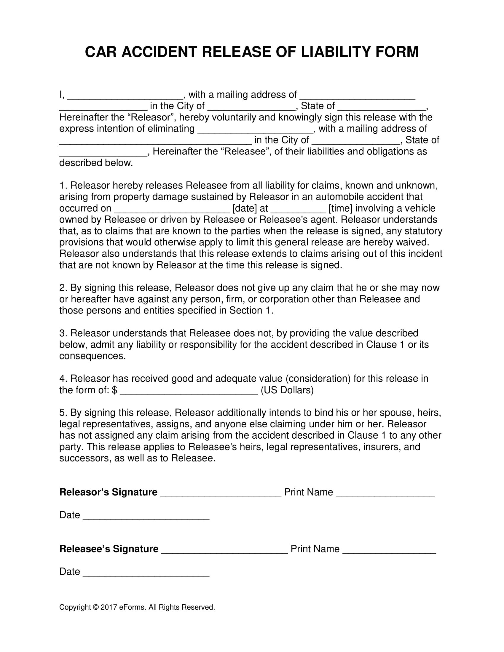 car accident waiver and release form 1