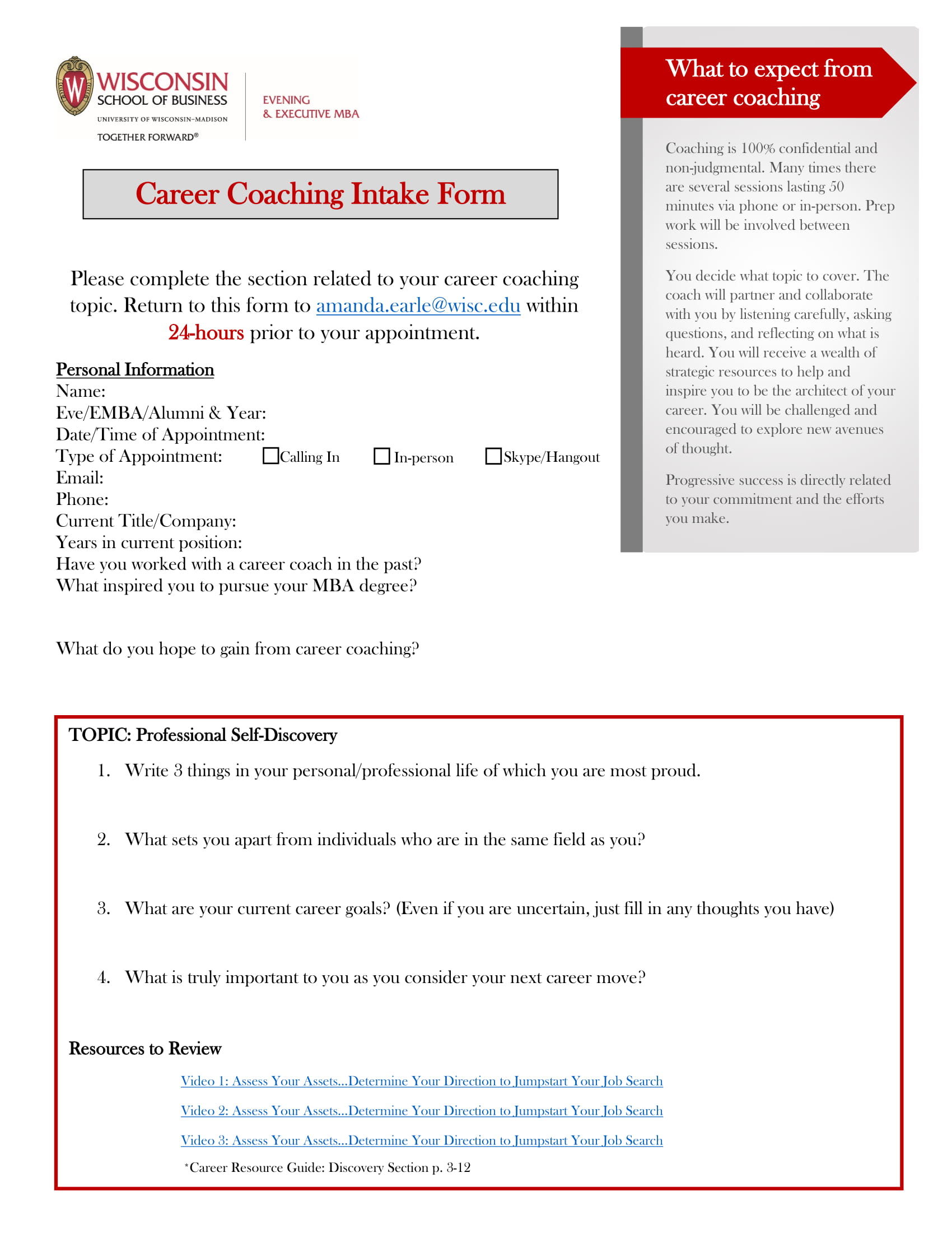 Design Templates Fillable PDF Career Coach New Client Intake Form 