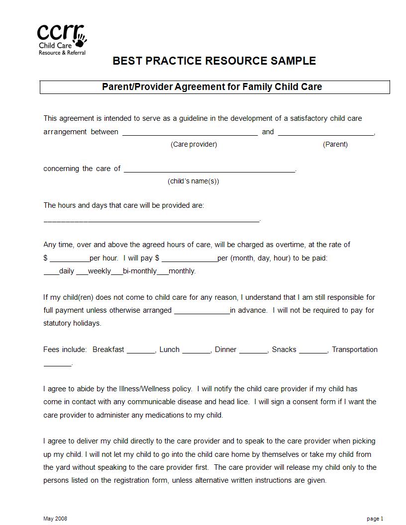child care agreement form 1