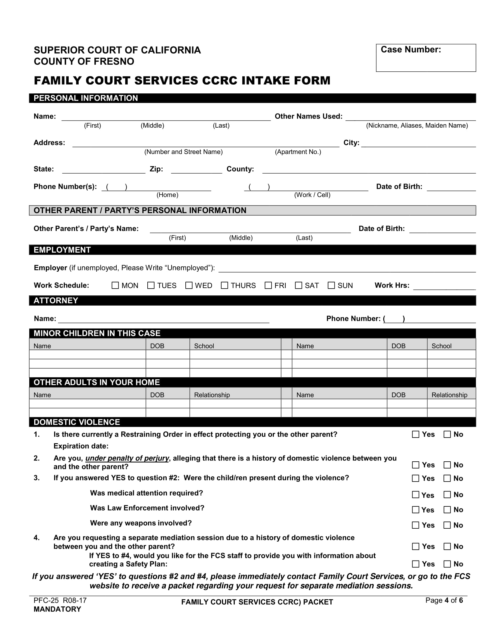 child custody recommending counseling intake form 4