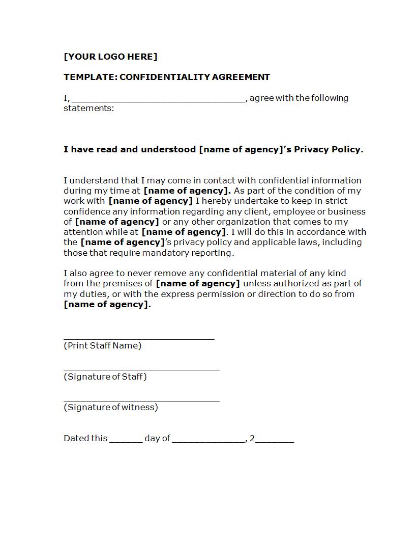 confidentiality agreement form 1
