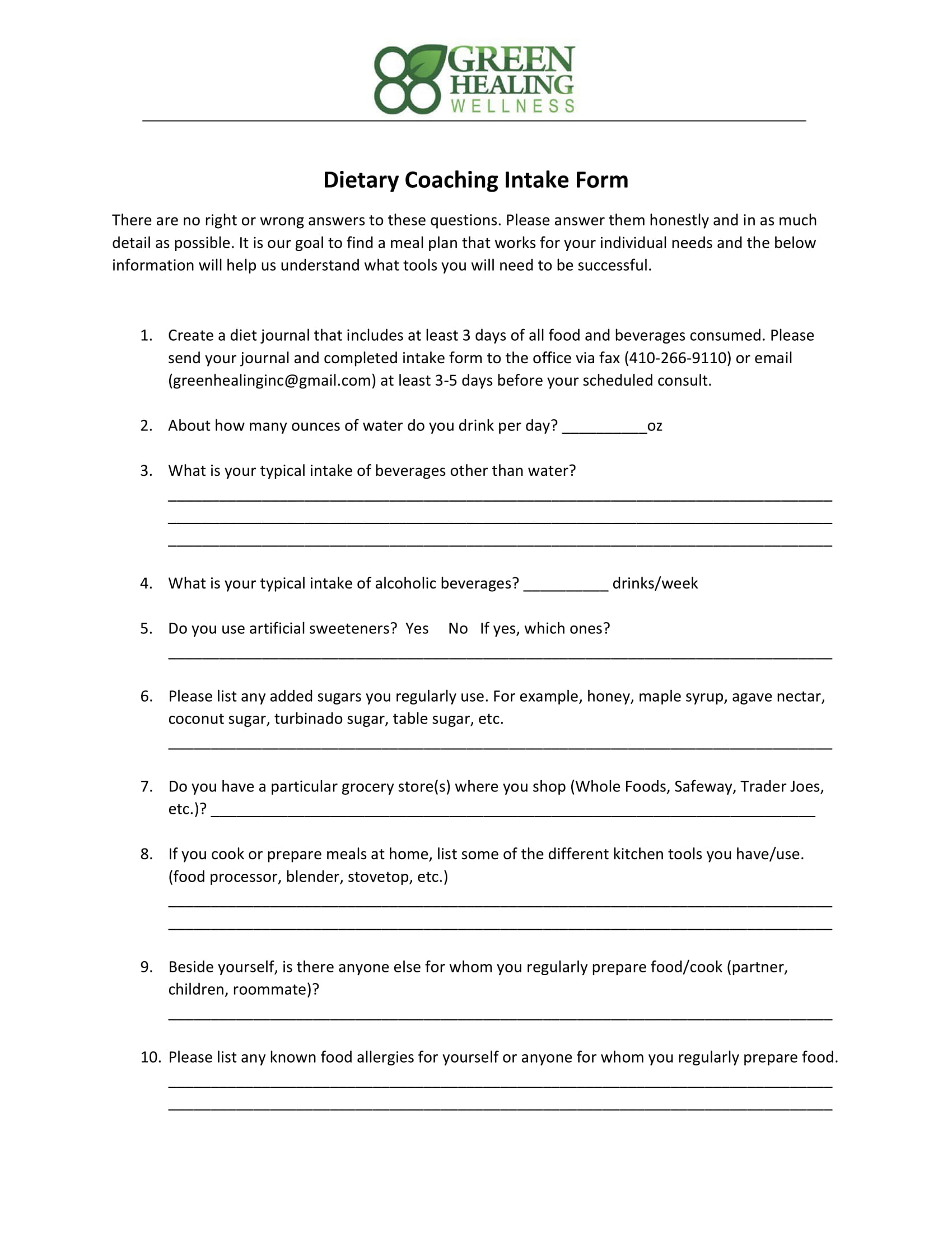 FREE 10+ Coaching Intake Forms in PDF MS Word