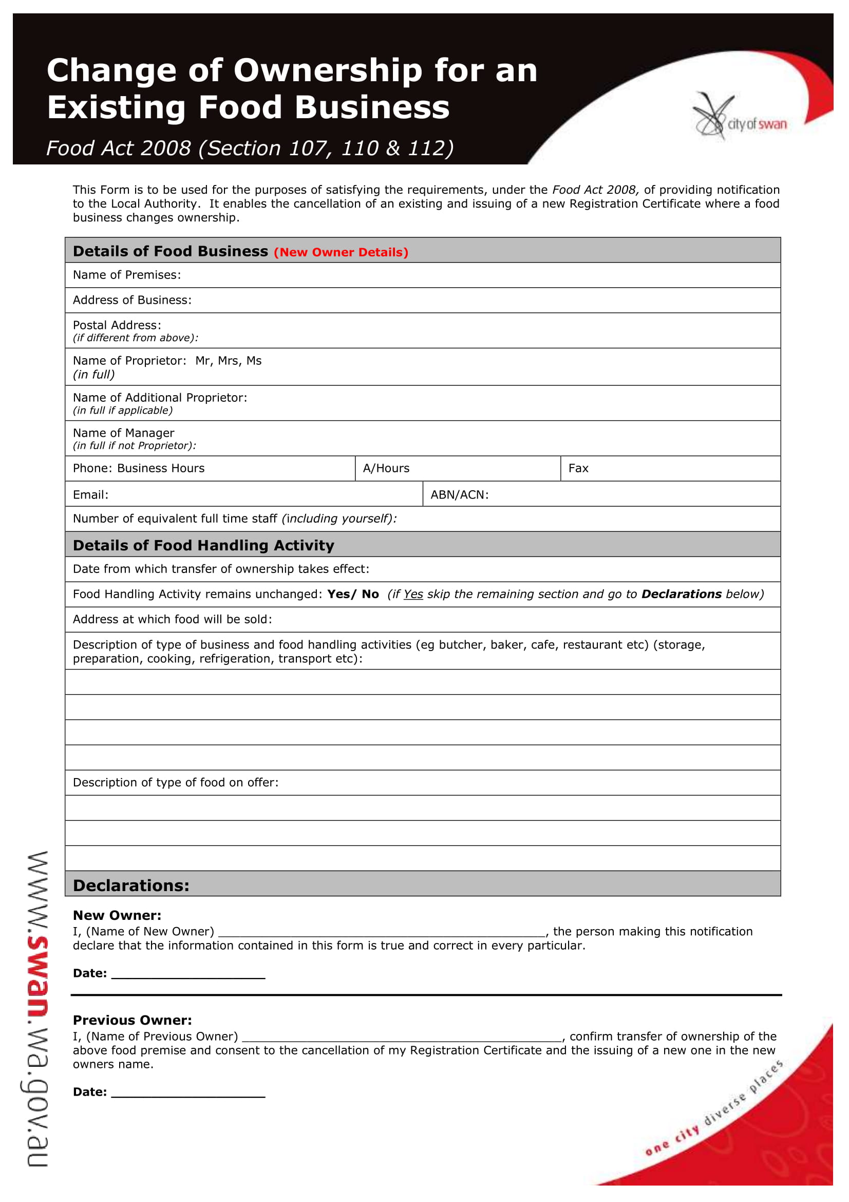 FREE 4+ Restaurant Transfer of Ownership Forms in PDF | MS Word