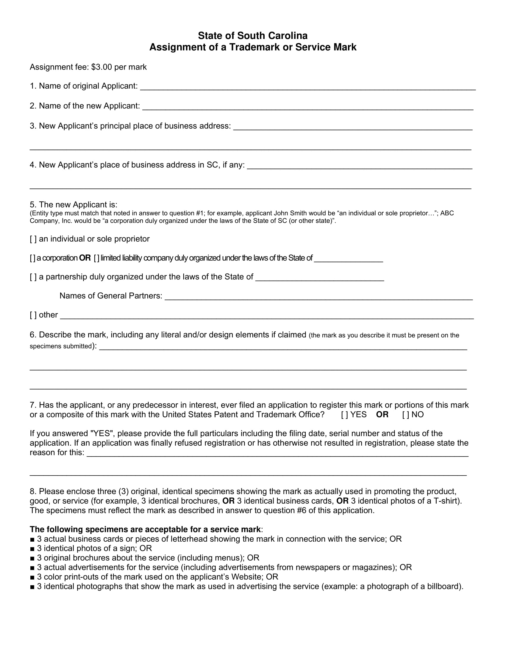 trademark assignment form uspto