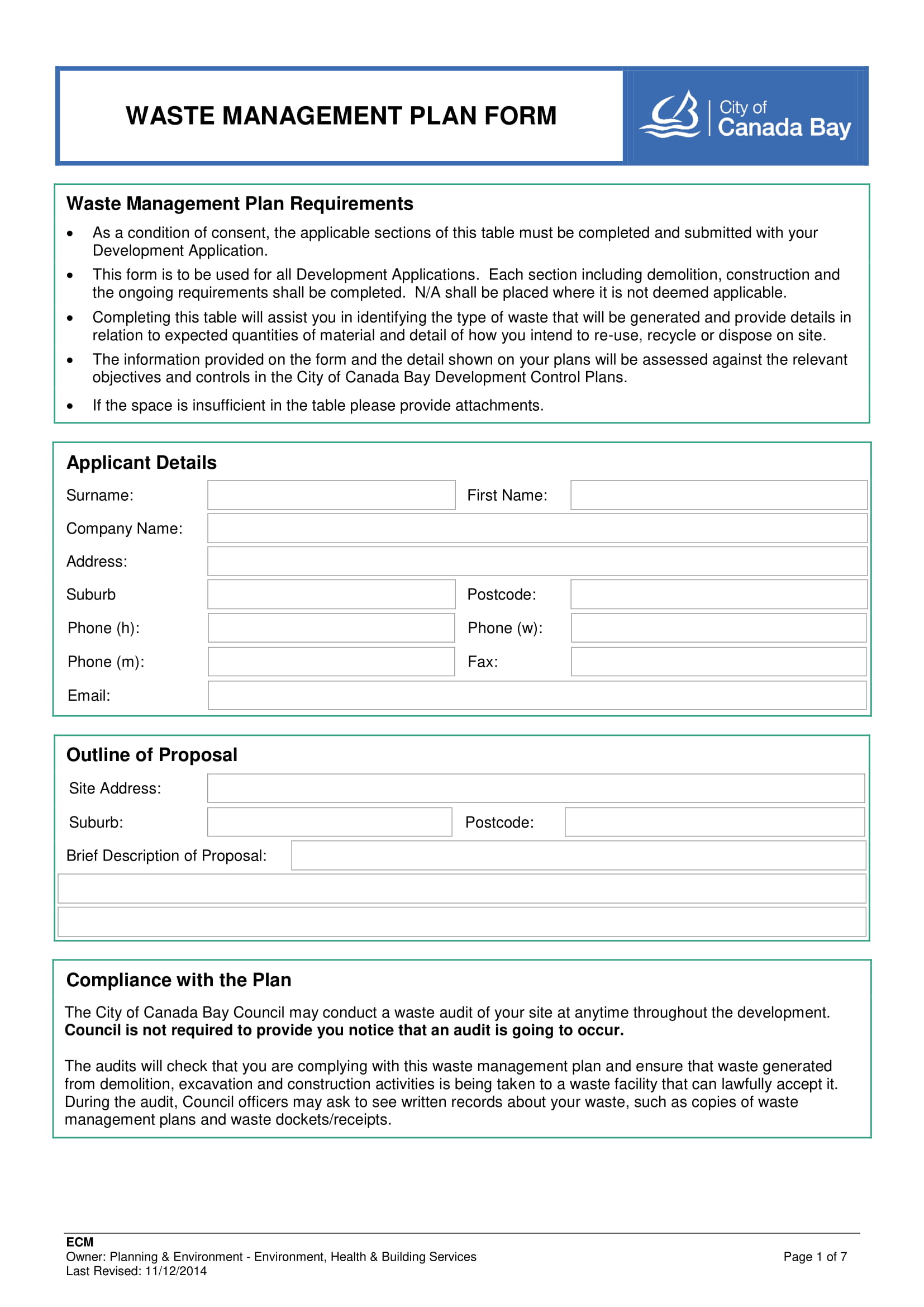 example of waste disposal in business plan