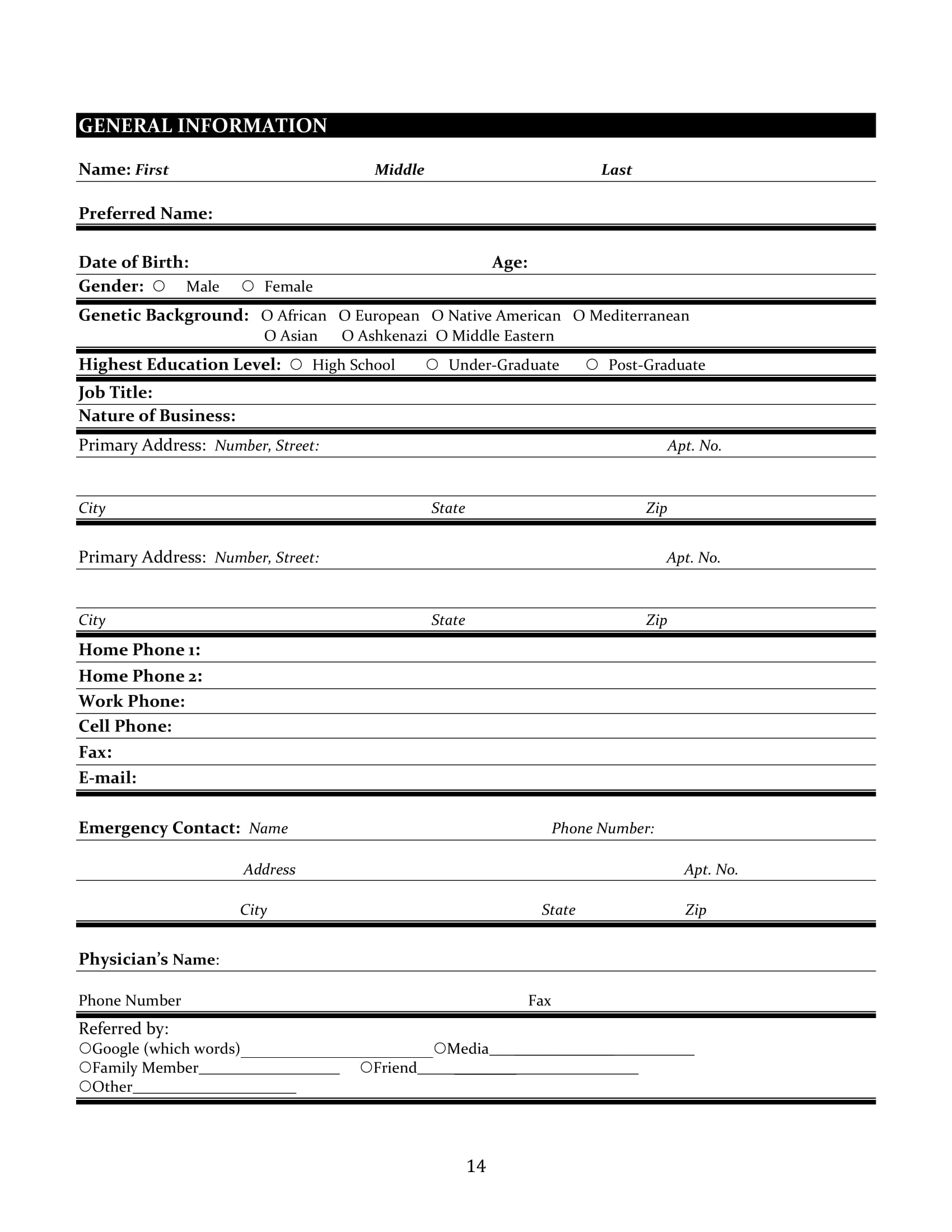 Free 9 Medicine Patient Intake Forms In Pdf Ms Word