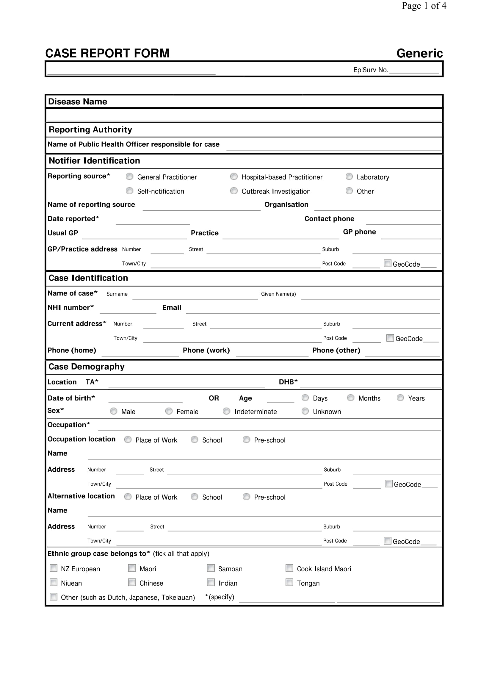 generic sample for case report form 1