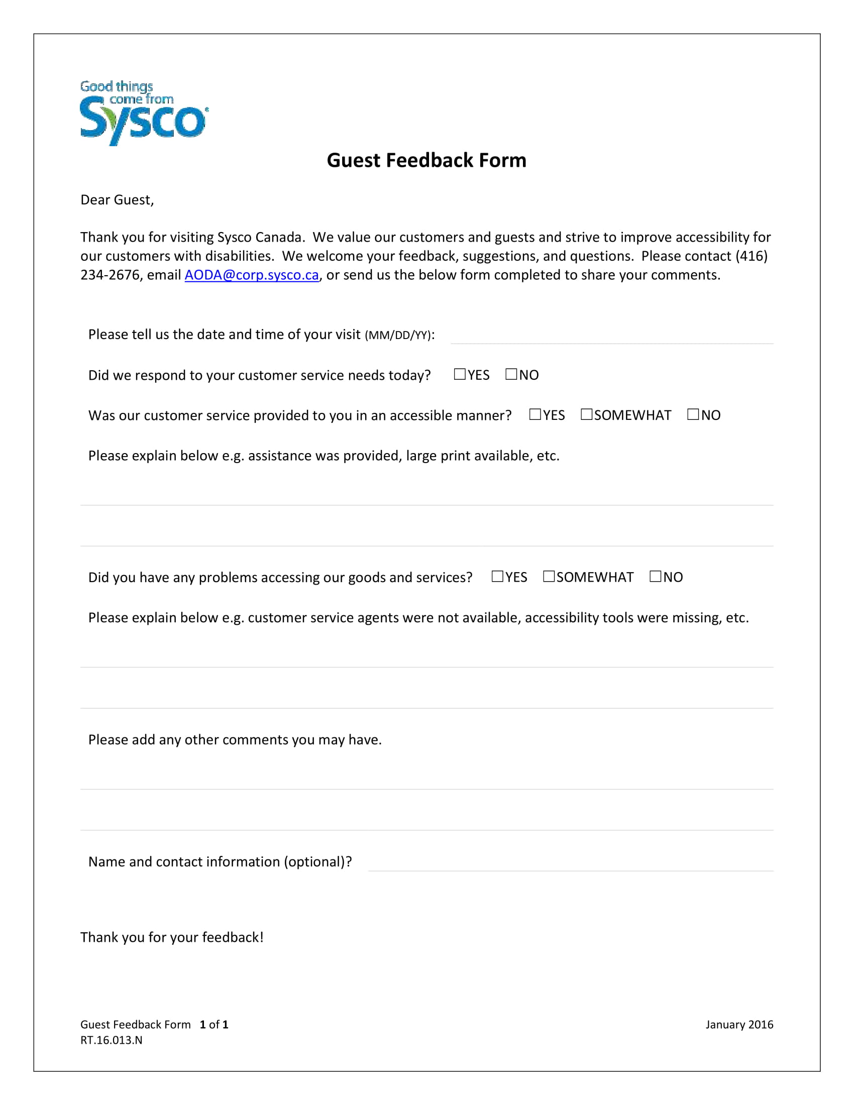 guest feedback form sample 1