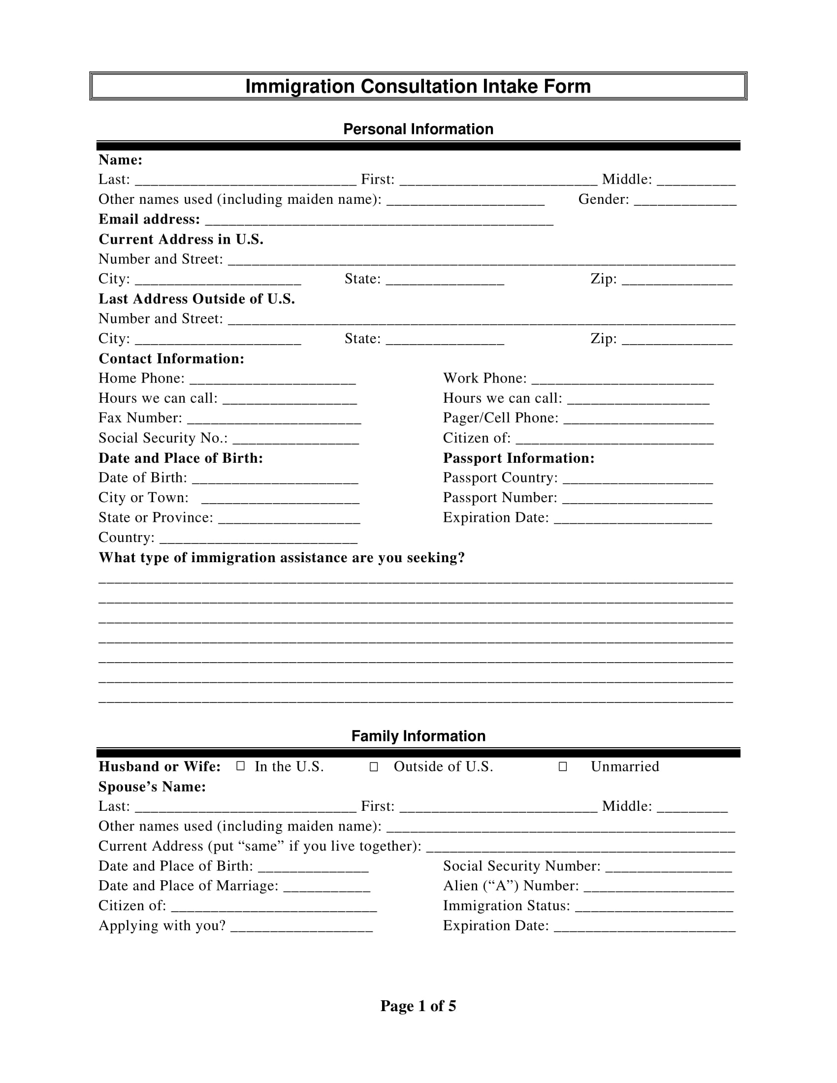 FREE 4+ Immigration Intake Forms in PDF