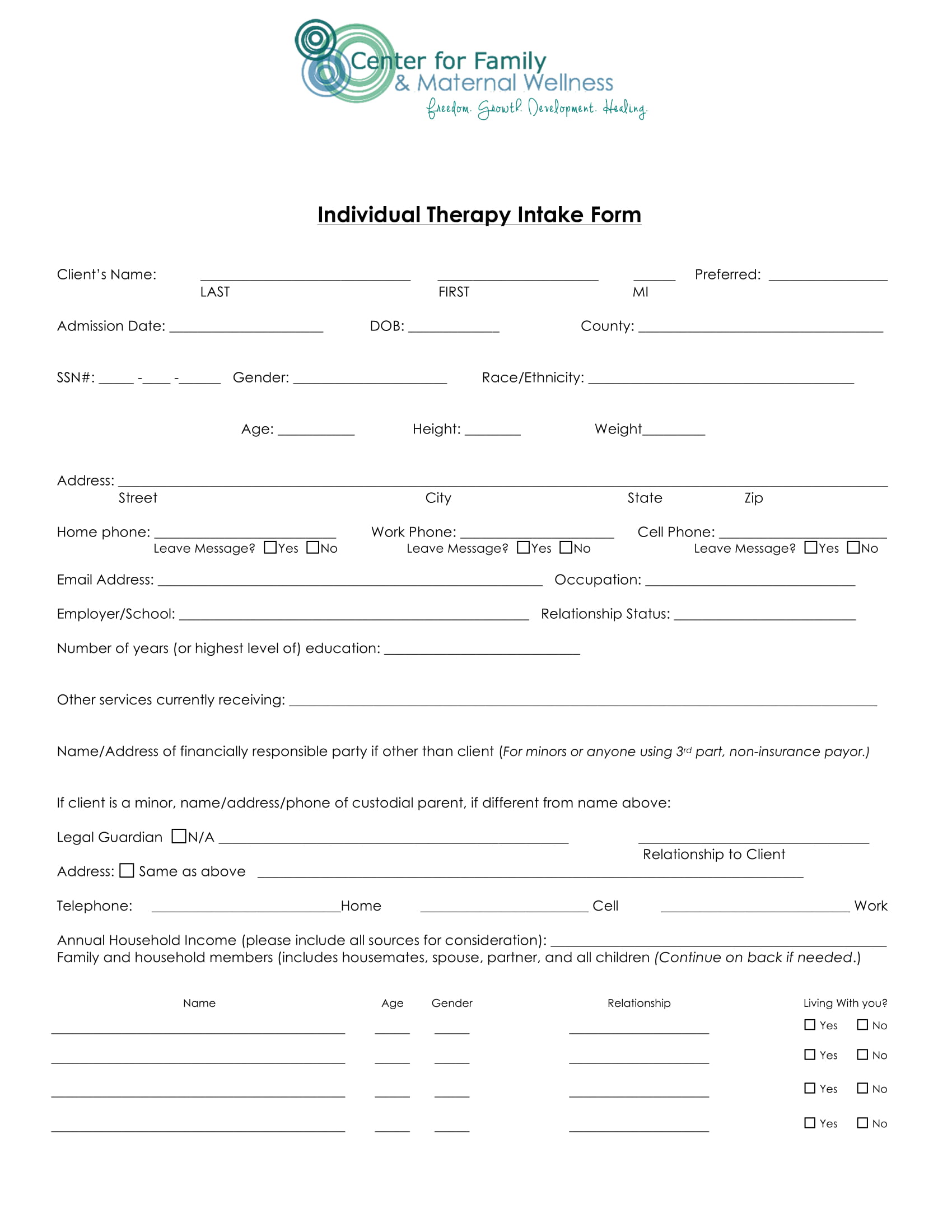 FREE 4 Therapy Intake Forms In PDF MS Word