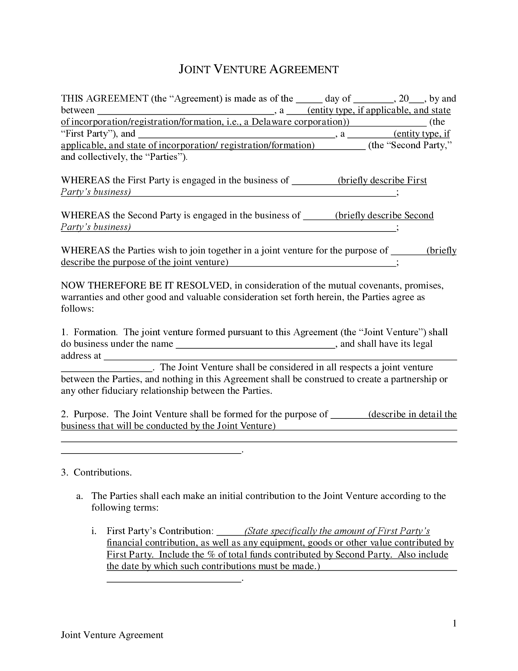 joint venture agreement form 4