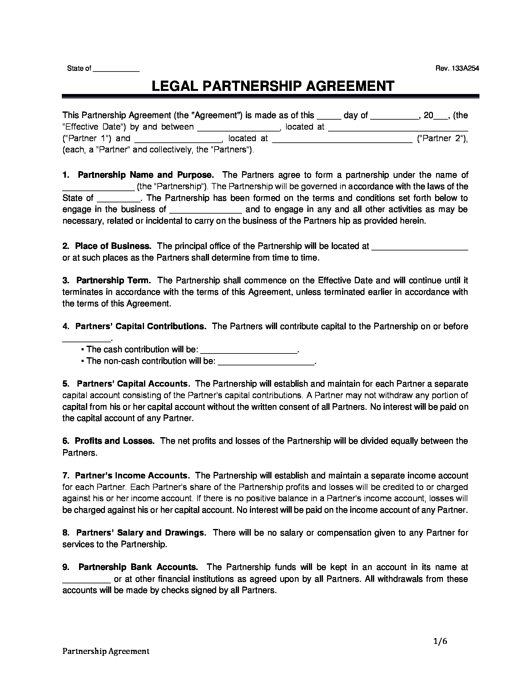 legal partnership agreement form 1