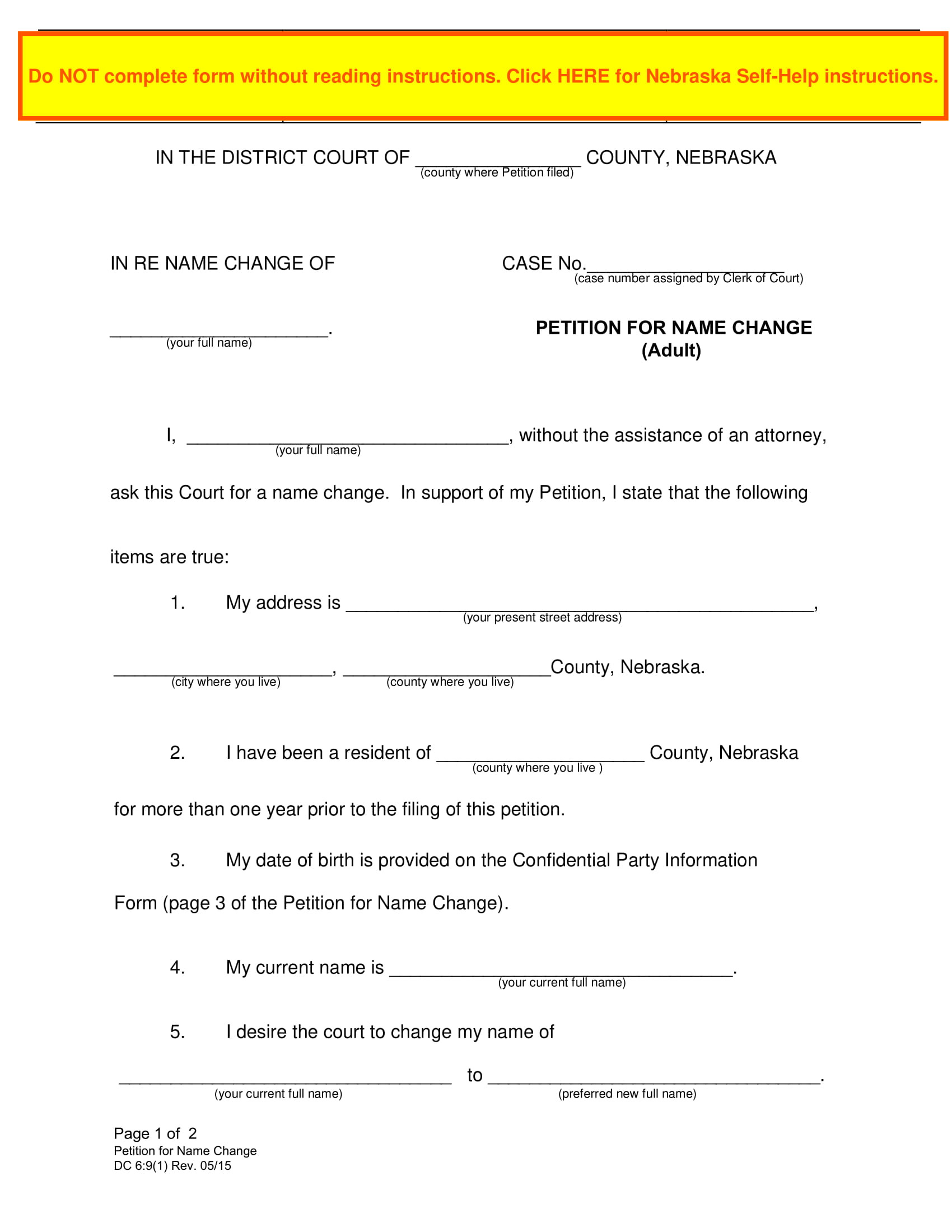 legal petition for name change form 1