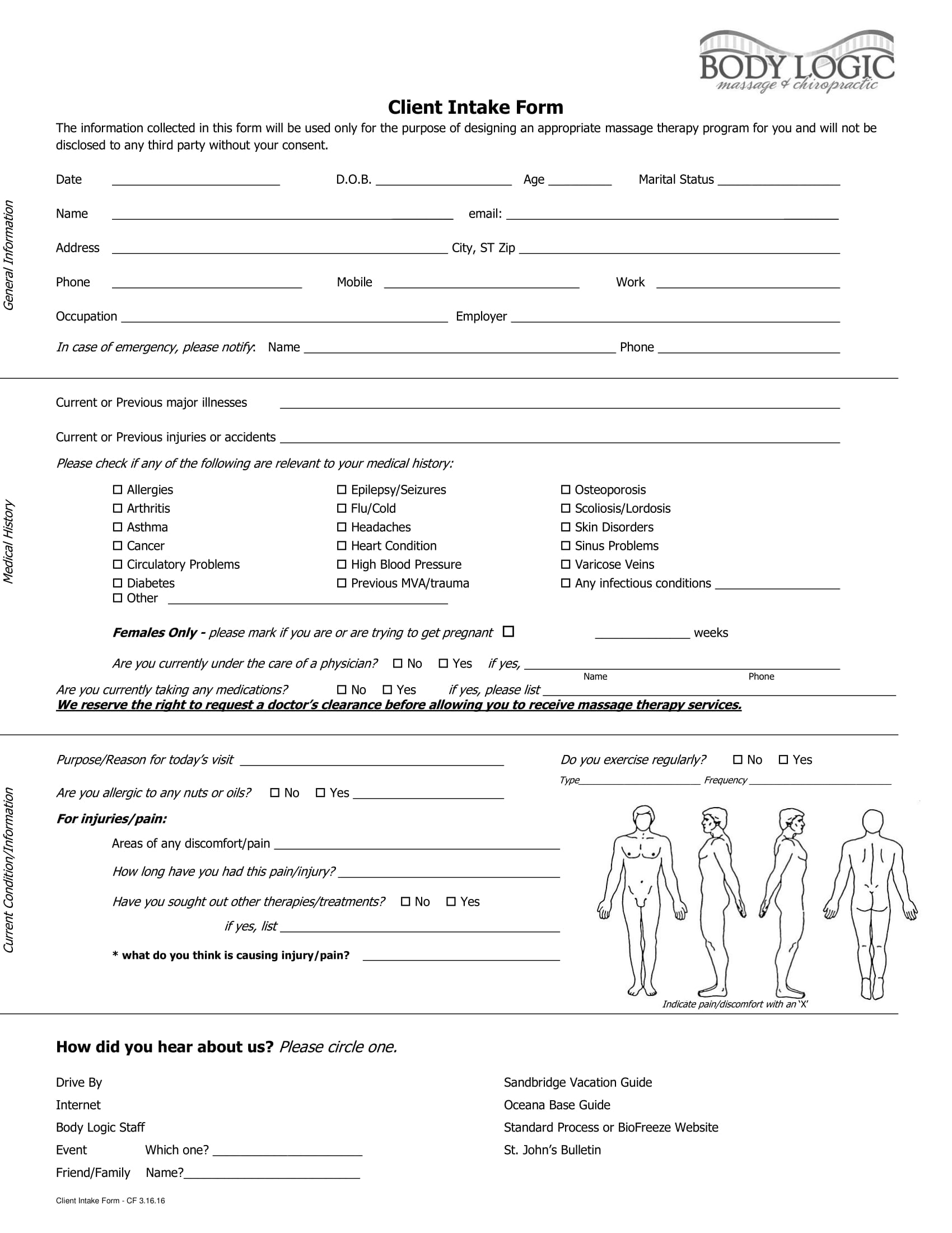 Printable Massage Intake Form Template Printable Forms Free Online 