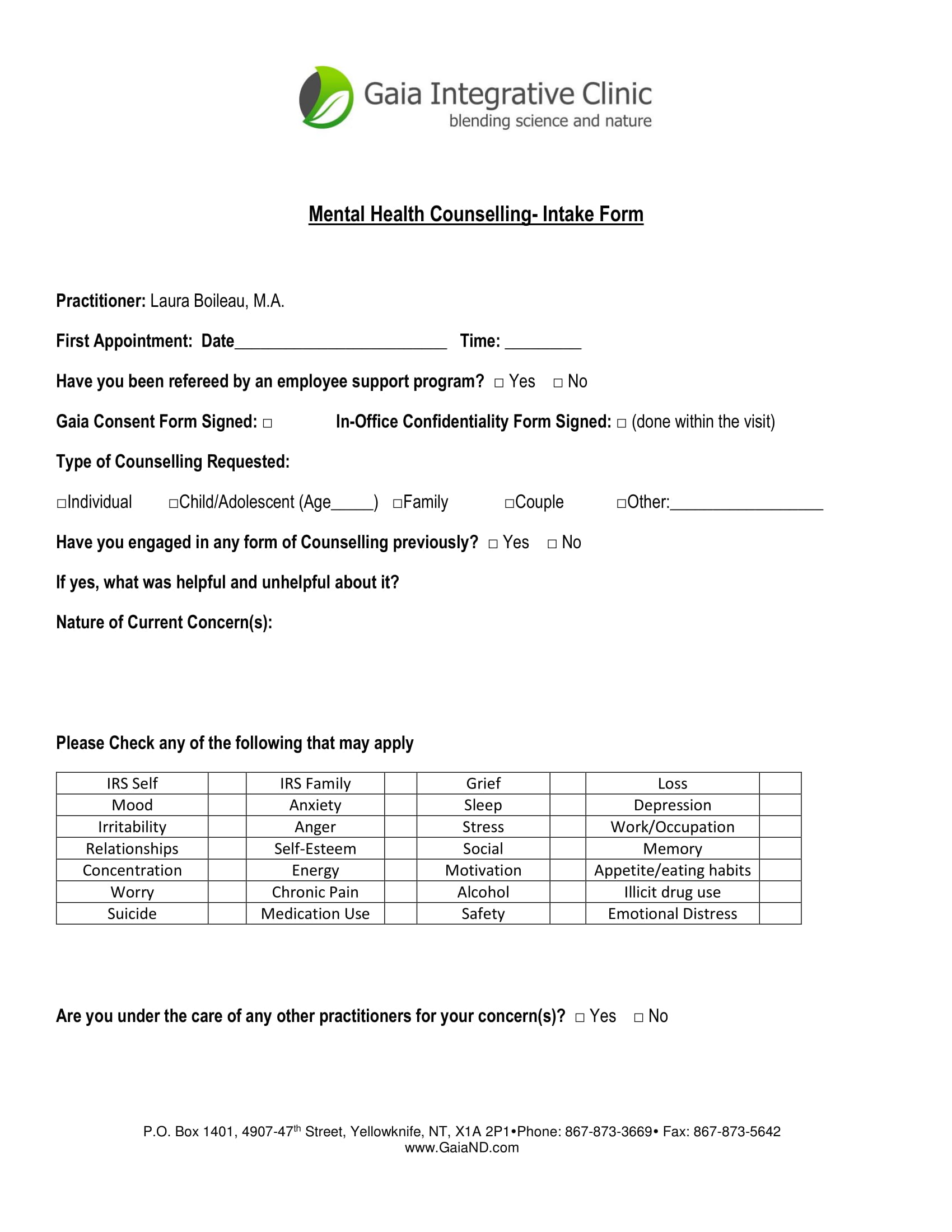 mental health counselling intake form 1