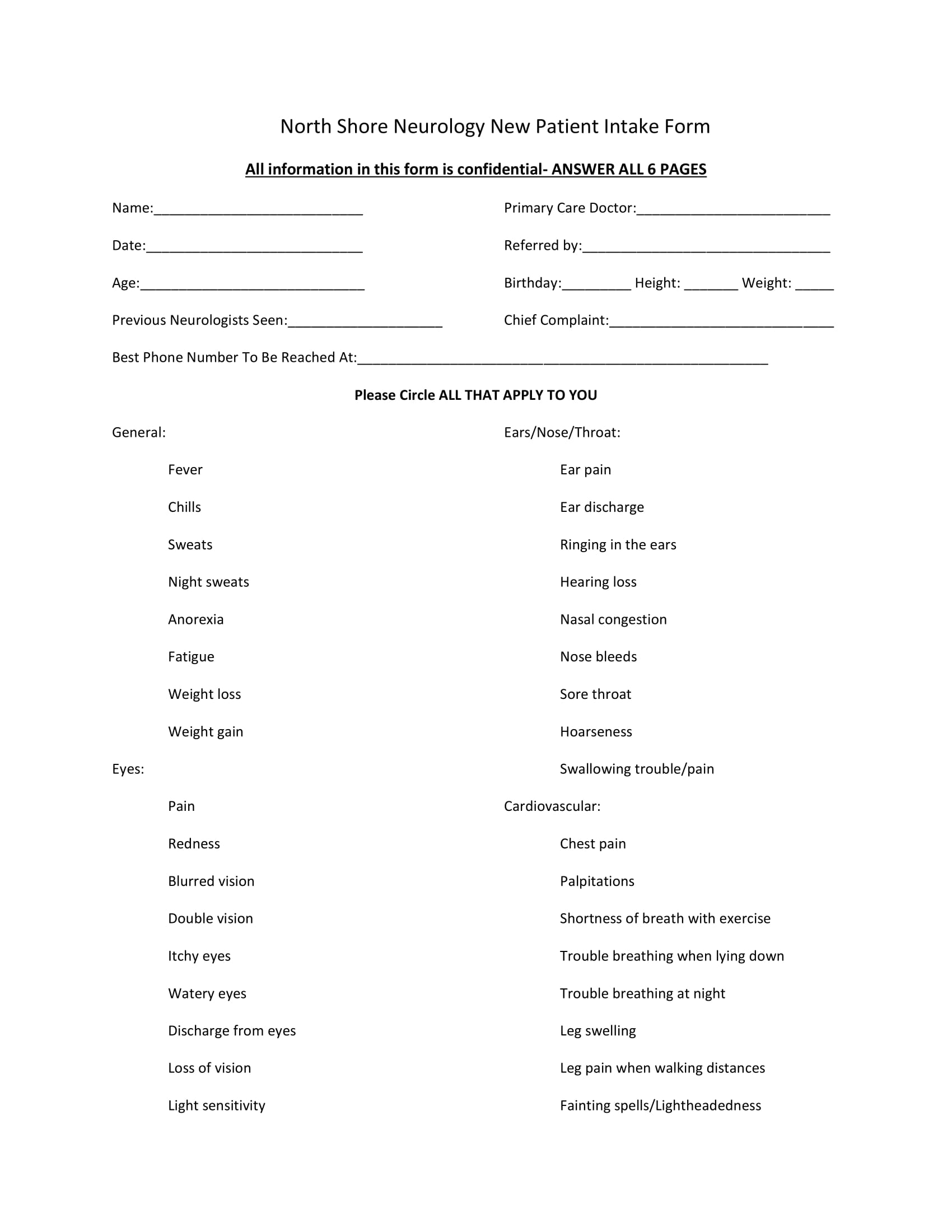 Free 6 New Patient Intake Forms In Pdf Ms Word Excel