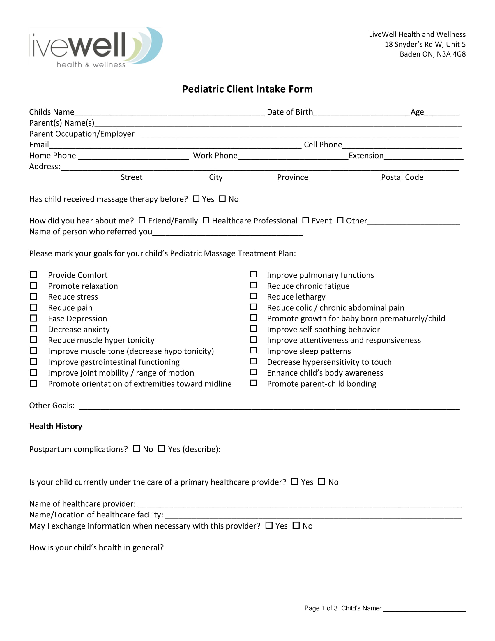 pediatric client intake form 1