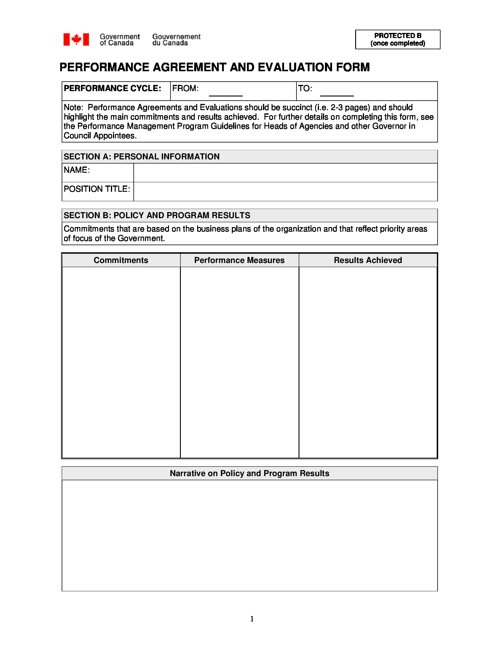 performance agreement and evaluation form 1