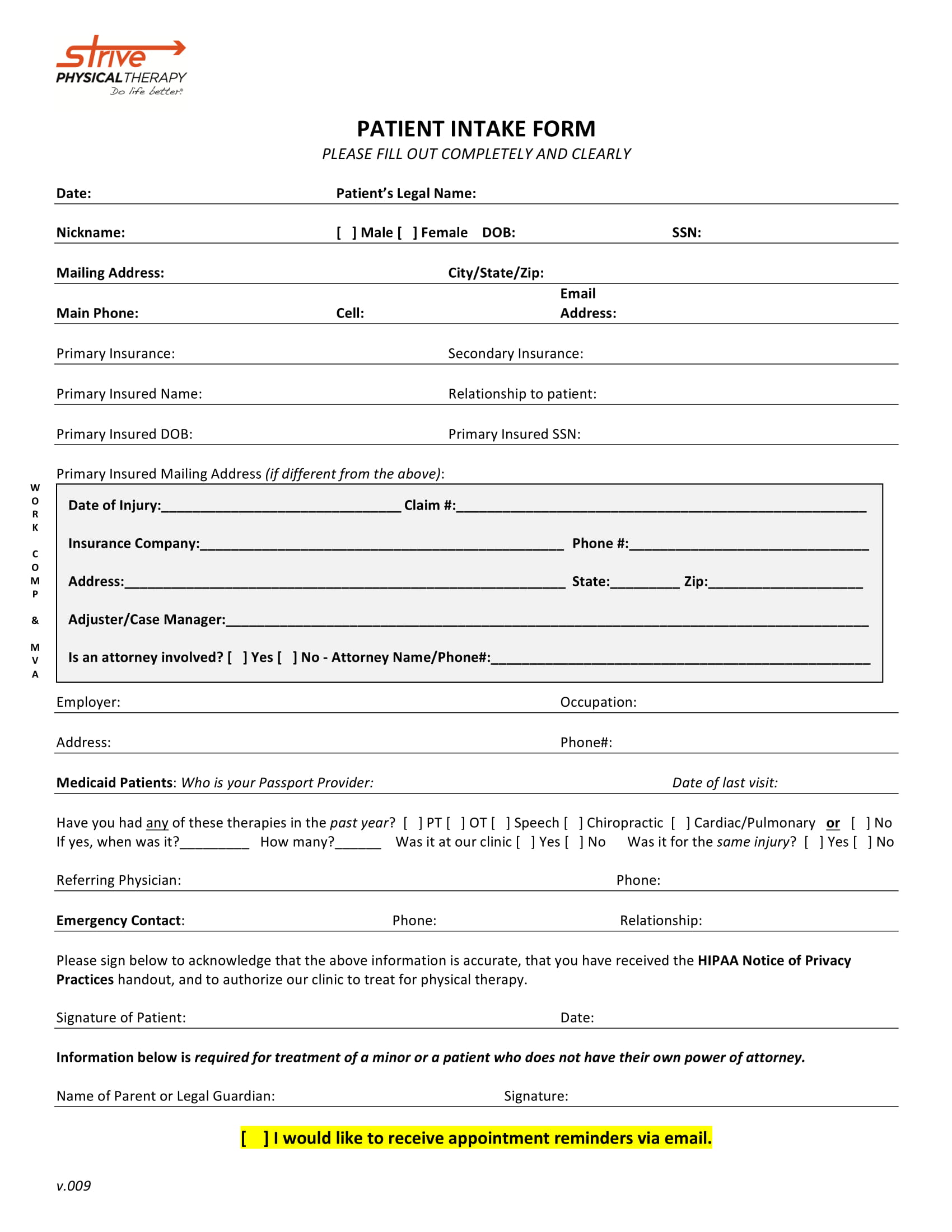 physical therapy patient intake form 11